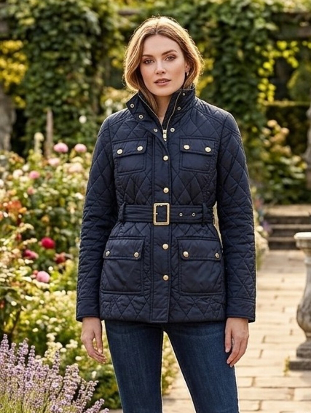Banana Republic Women’s Quilted Field Jacket, Navy Blue, Size PXS (Petite Extra